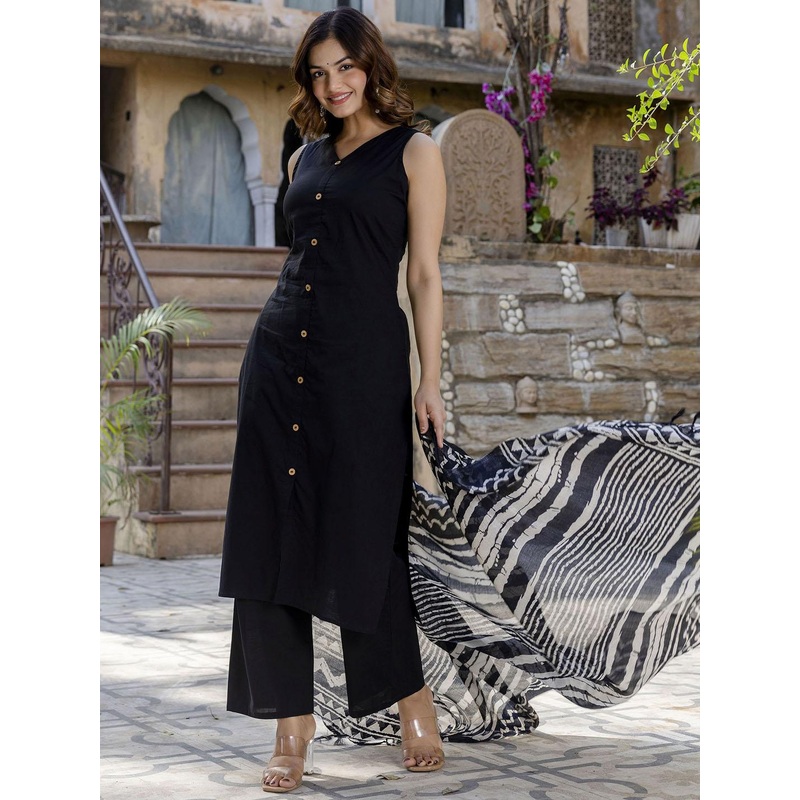 Anouk Rustic Women Regular Pure Cotton Kurta with Trousers & With Dupatta