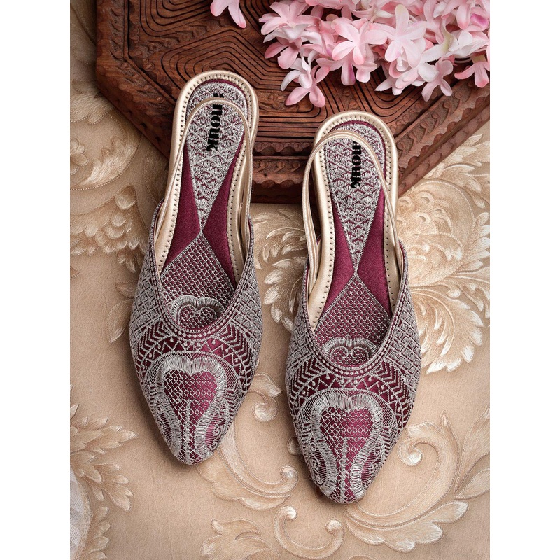 Anouk Women Leather Embroidered Backstrap Mules Flats