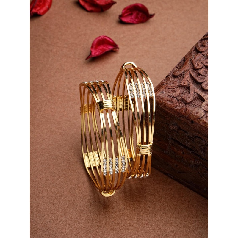 Anouk Women Set of 2 Gold Plated American Diamond-Studded Bangles