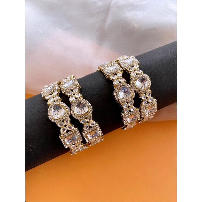 ATIBELLE Set Of 4 Gold Plated Kundan Studded Bangles