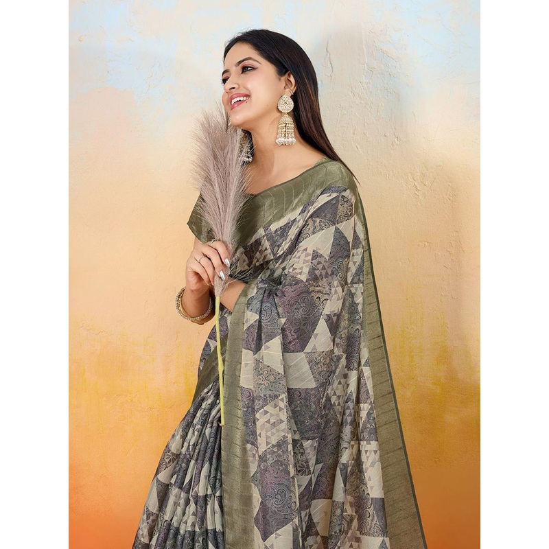 DIVASTRI Geometric Printed Zari Saree