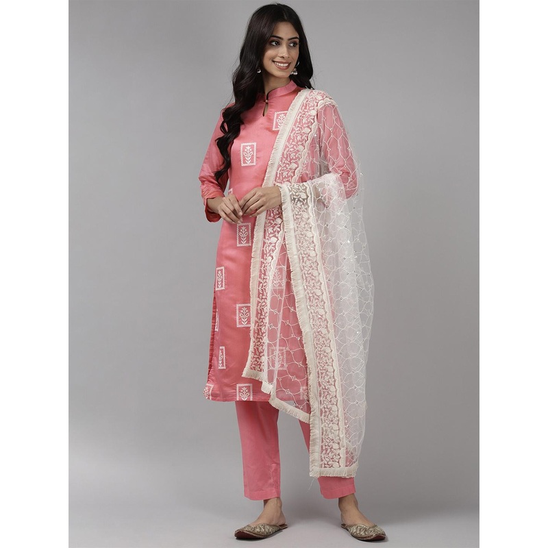 Indo Era Women White Floral Embroidered Dupatta