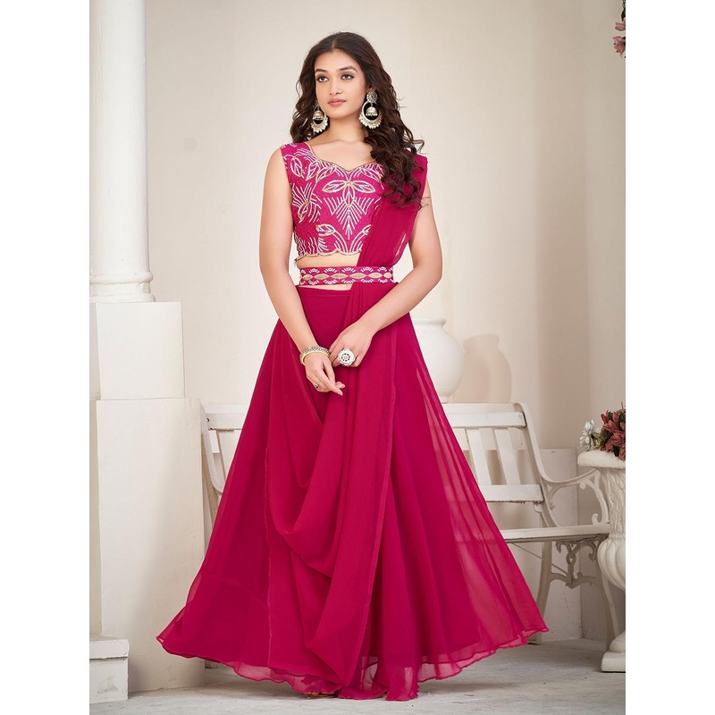 KALINI Women Embroidered Thread Work Semi-Stitched Lehenga Choli