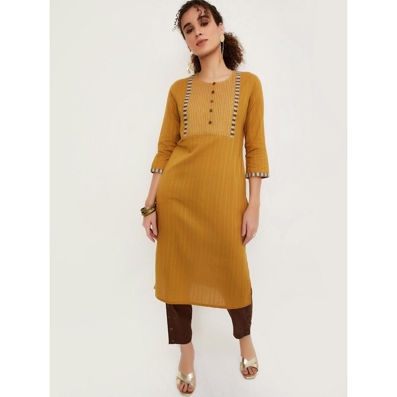 max Striped Thread Work Straight Kurta