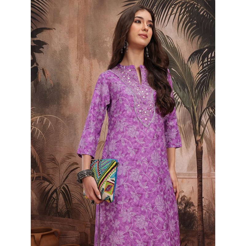 Sangria Bandhani Yoke Design Thread Work Indie Florals Kurta