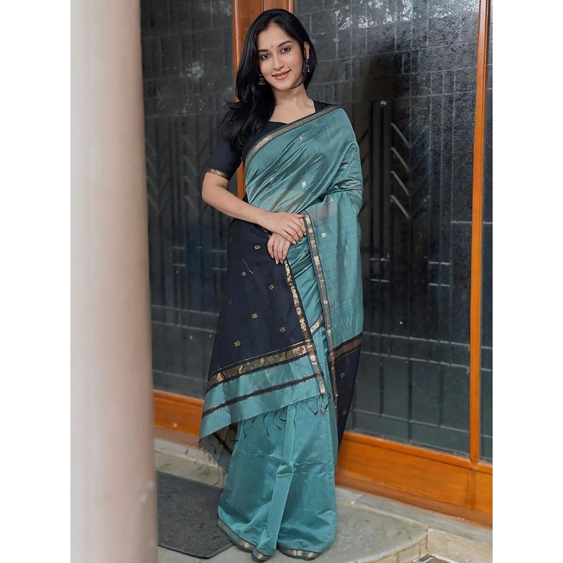 Woven Blue Designer Banarasi Cotton Saree