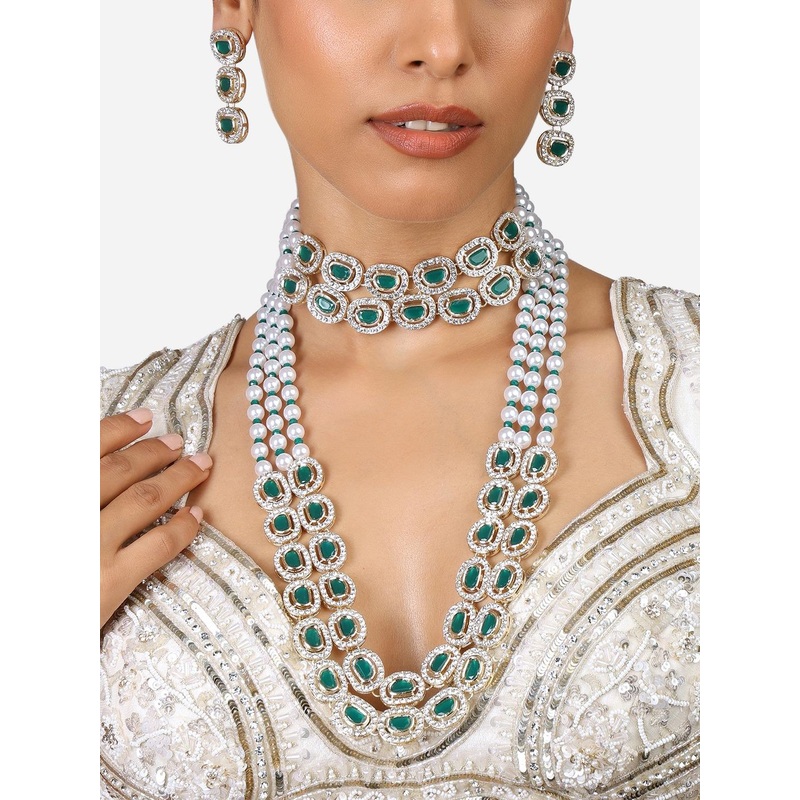 Zaveri Pearls Gold Plated AD Studded Jewellery Set