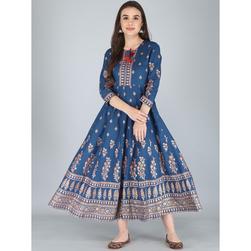 AJ ART Floral Printed Empire Tie-Up Neck Ethnic Dress