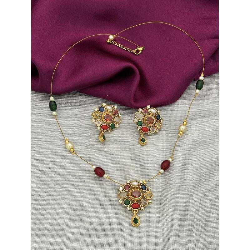 Anouk Gold-Plated Cubic Zirconia Stone-Studded & Beaded Jewellery Set