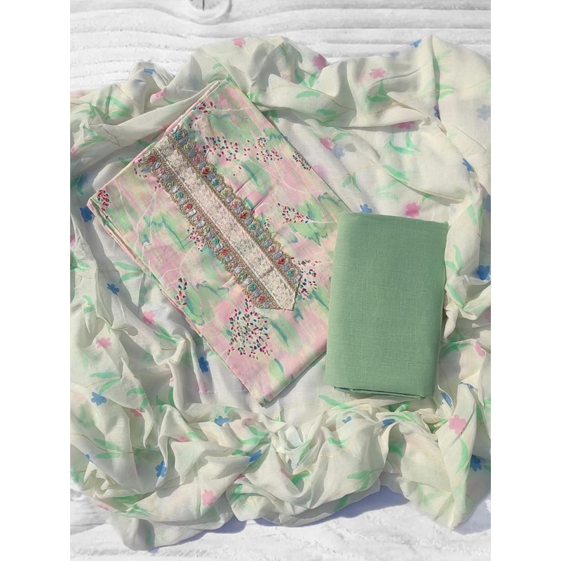 GC 80 BY GAURI COLLECTION Floral Printed Gotta Patti Pure Cotton Unstitched Dress Material