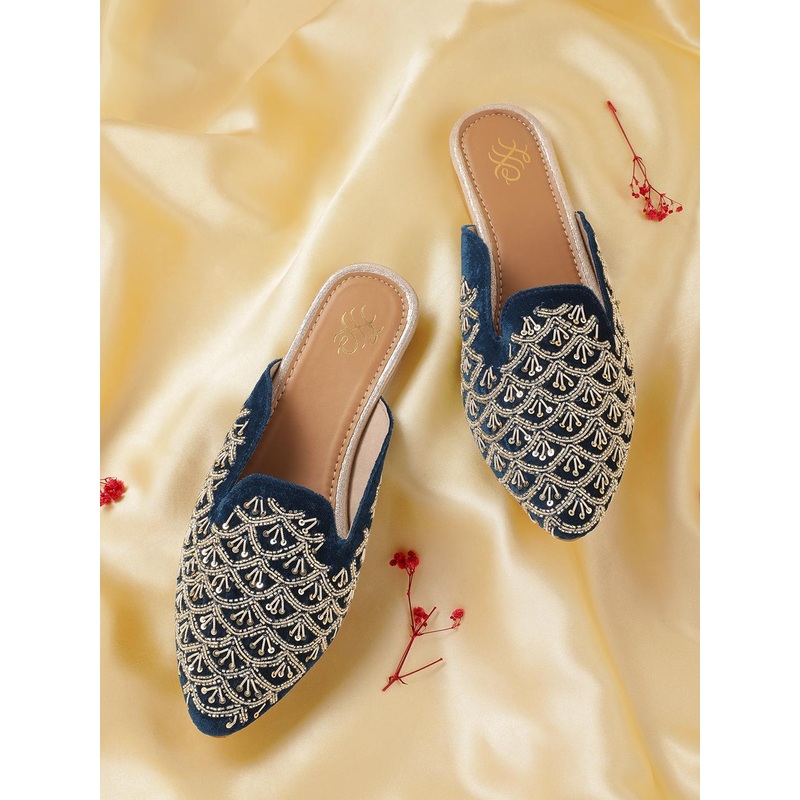House of Pataudi Ethnic Embellished Mules