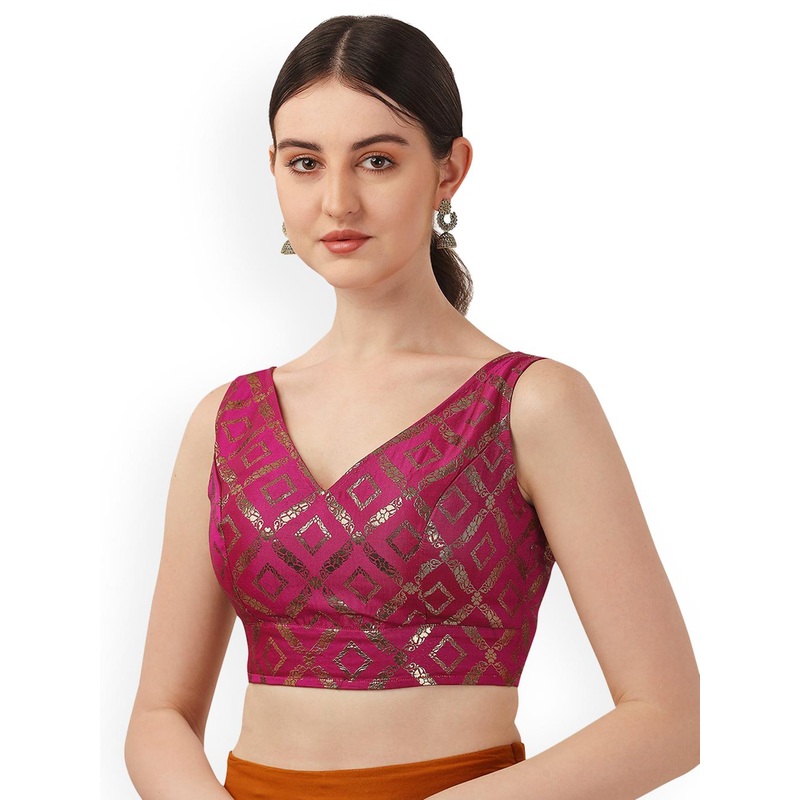 Oomph! Geometric Printed V-Neck Saree Blouse