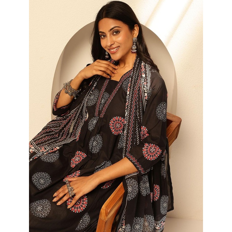 SZN Women Ethnic Motifs Printed Regular Pure Cotton Kurta with Trousers & Dupatta