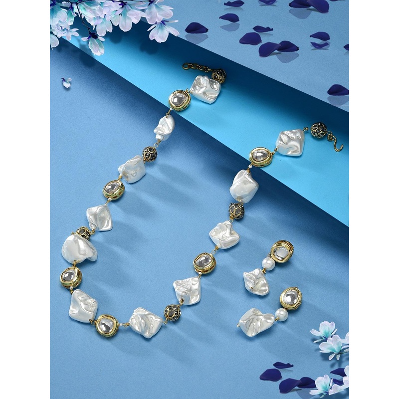 Zaveri Pearls Gold-Plated Beaded Necklace & Earrings