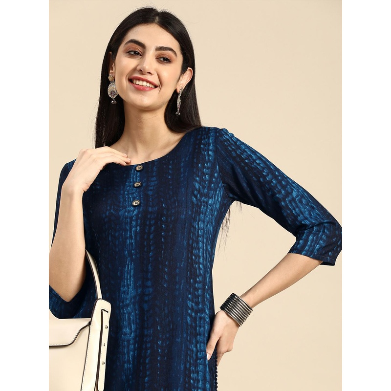 Anouk Abstract Printed Indigo Straight Kurta