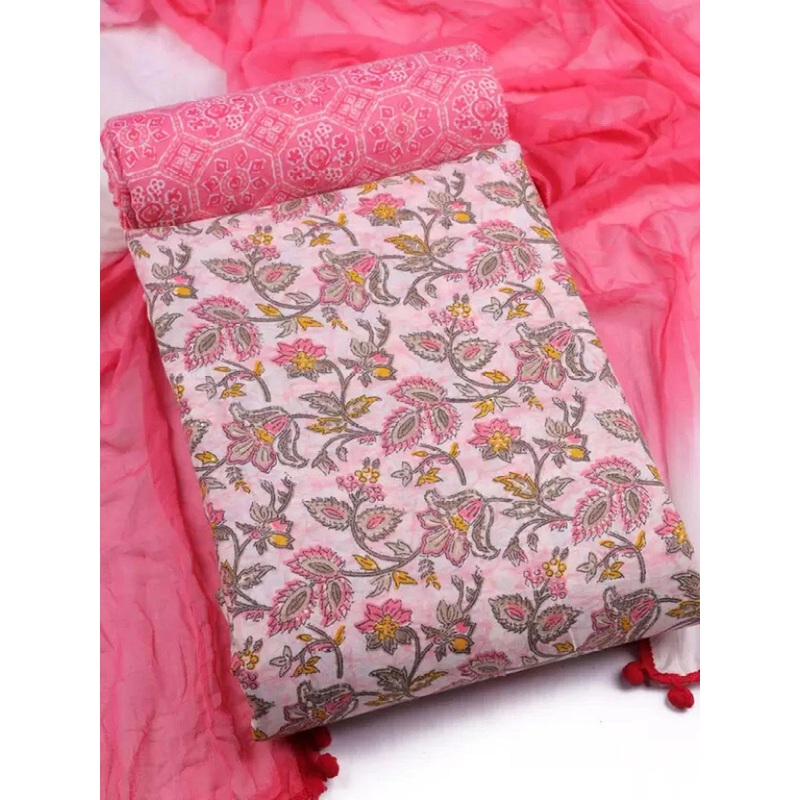 FashionsEye Floral Printed Pure Cotton Unstitched Dress Material