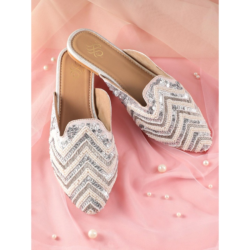 House of Pataudi Beads Embroidered Ethnic Mules