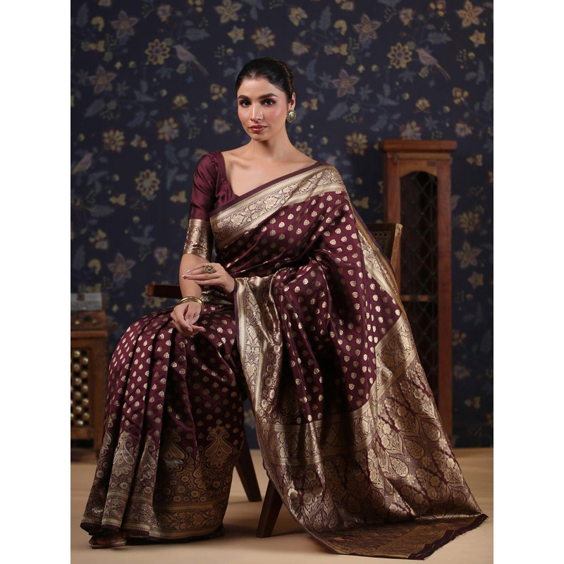 House of Pataudi Woven Design Banarasi Saree With Blouse