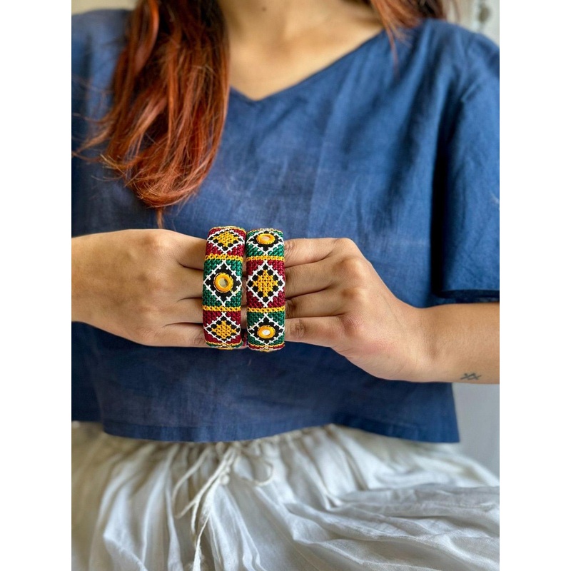 Janpath Online Set Of 2 Laalima Kutchi Embroidered Kada Bangles