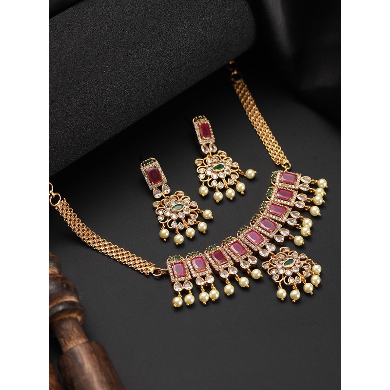 Jazz and Sizzle Gold-Plated & AD-Studded Temple Choker Jewellery Set