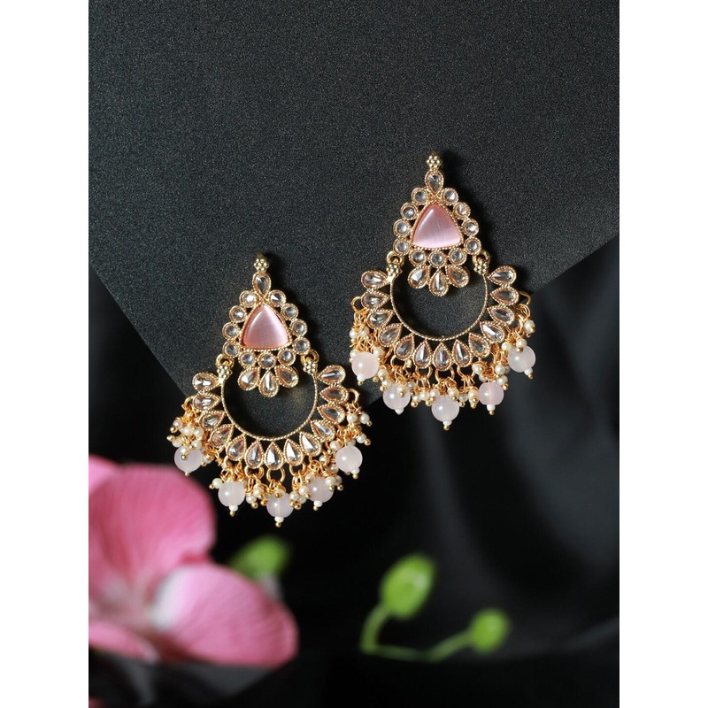 Jazz and Sizzle Gold-Toned Crescent Shaped Chandbalis Earrings