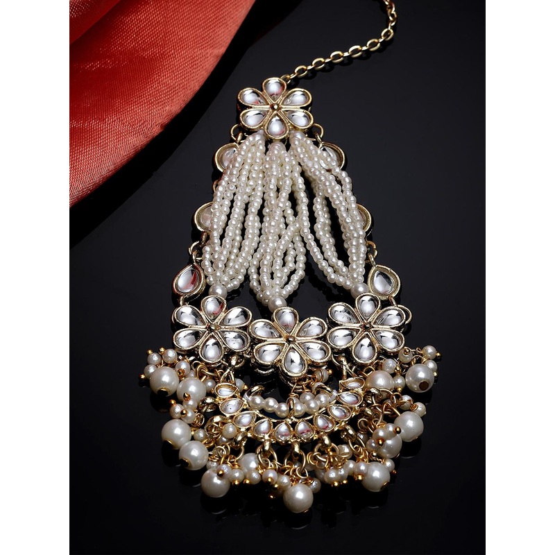 KARATCART Gold-Plated White Kundan-Studded & Beaded Passa