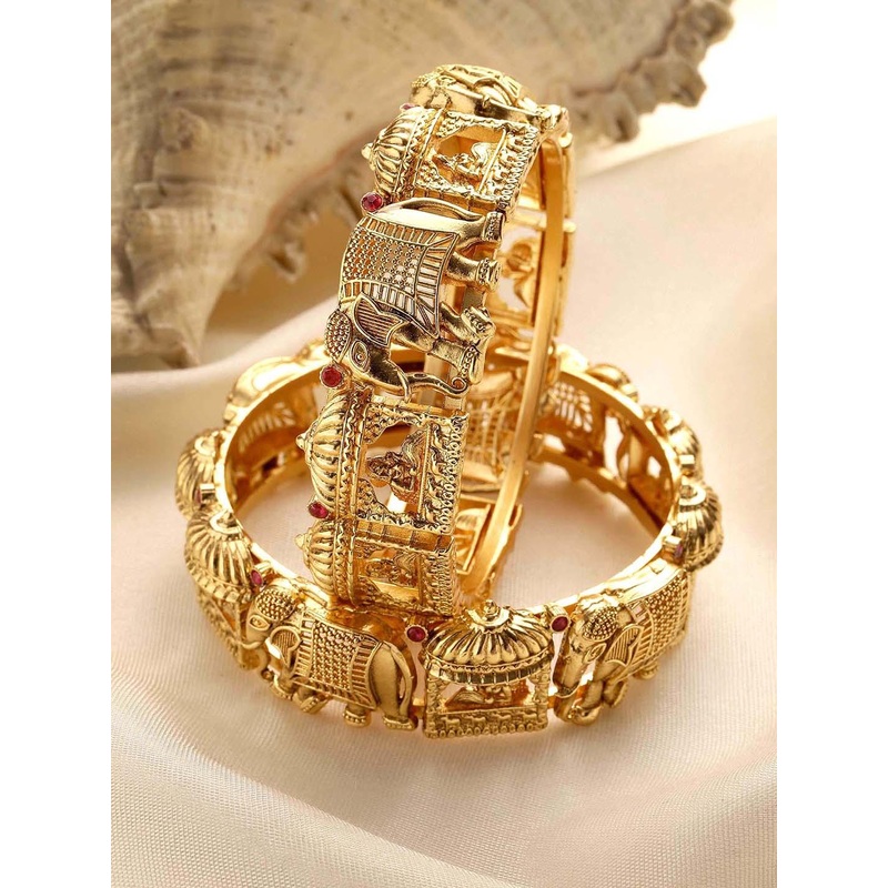 KARATCART Set Of 2 Gold-Plated Kundan Studded Bangles