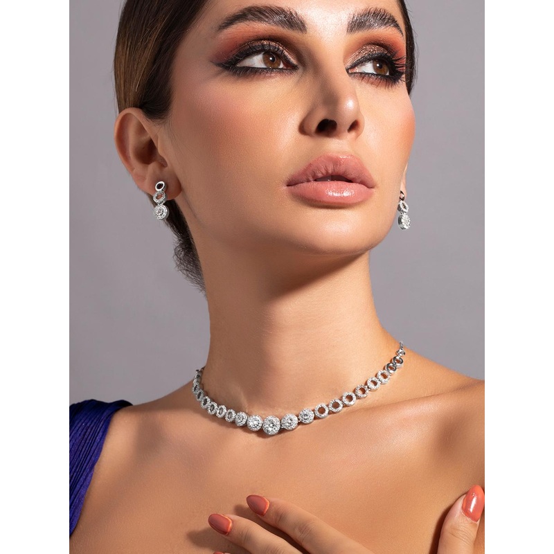 Rubans Rodium-Plated Cubic Zirconia-Studded Minimal Statement Jewellery Set