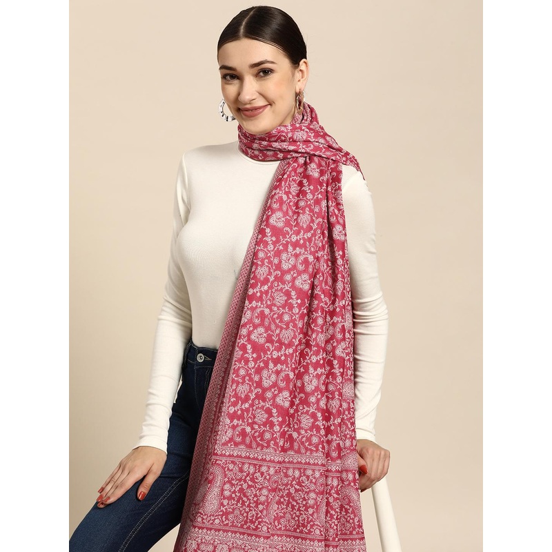 Sangria Women Pink & White Kashmiri Embroidery Shawl
