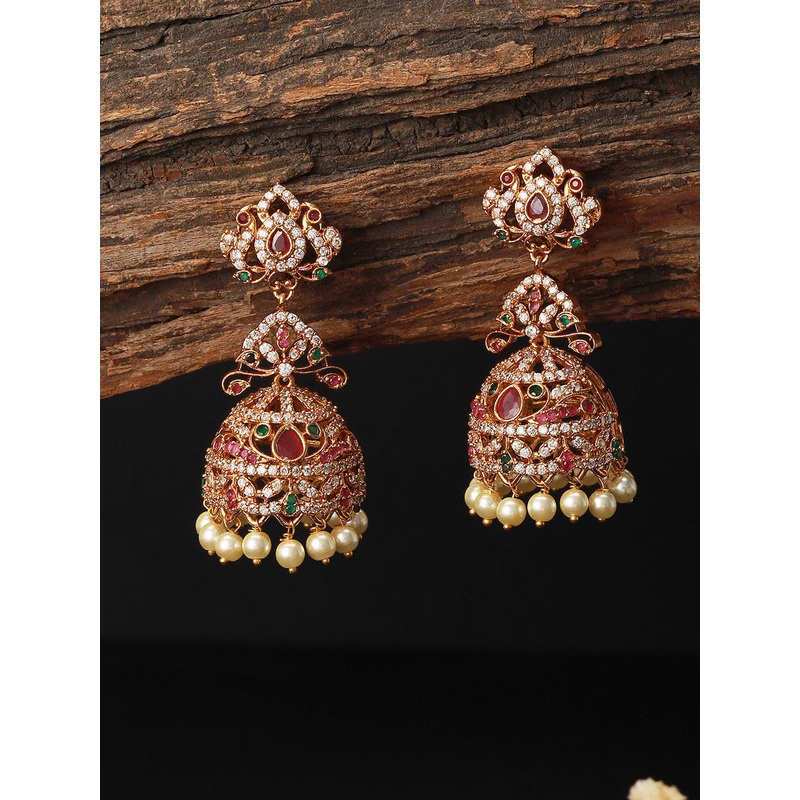 Saraf RS Jewellery Gold-Plated Dome Shaped Jhumkas Earrings