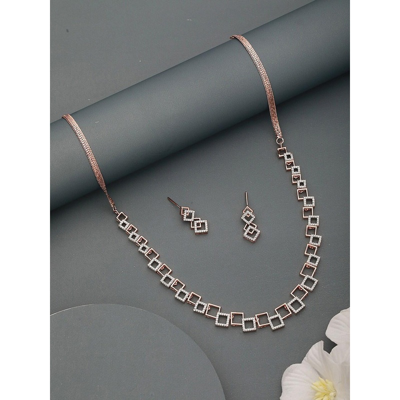 Saraf RS Jewellery Rose Gold Plated AD Studded Jewellery Set