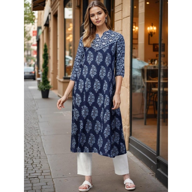 SZN Floral Printed A-Line Cotton Kurta