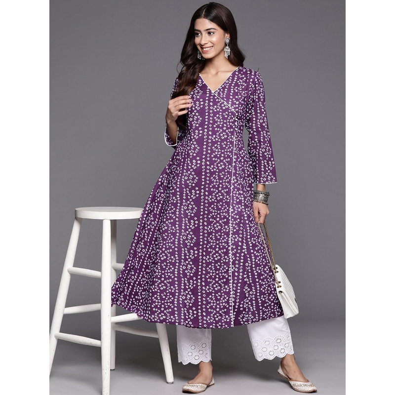 Varanga Bandhani Printed Pure Cotton Angrakha A Line Kurta