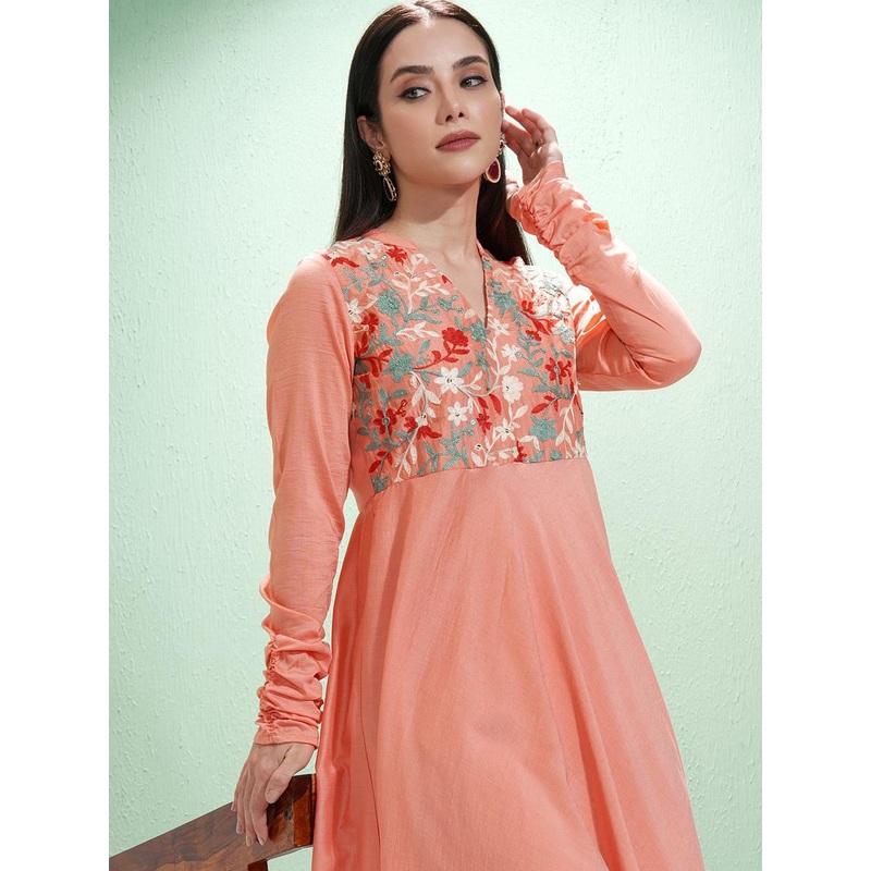 Vishudh Floral Yoke Design Thread Work A-Line Kurta