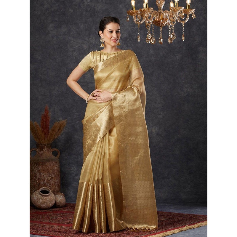 yourwish Checked Zari Tissue Banarasi Saree