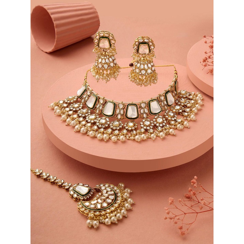 Zaveri Pearls Gold-Plated Meenakari Kundan Stone-Studded & Beaded Jewellery Set