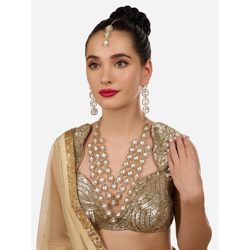 Zaveri Pearls Gold Plated & Stone Studded Austrian Diamonds Layered Jewellery Set