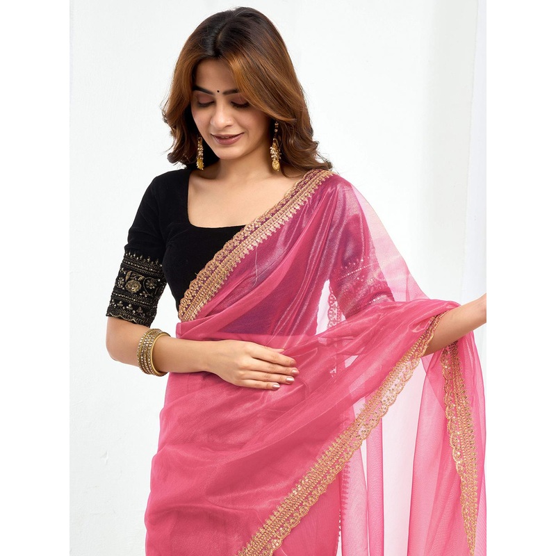 all about you Embellished Embroidered Supernet Designer Saree