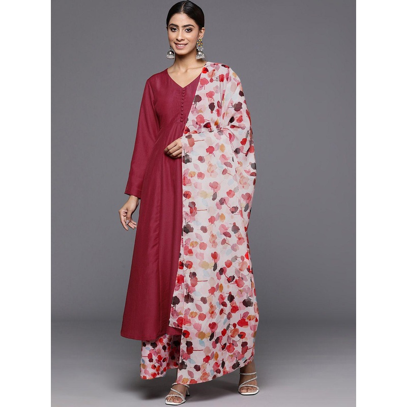 all about you V-Neck Anarkali Kurta With Trousers & Dupatta