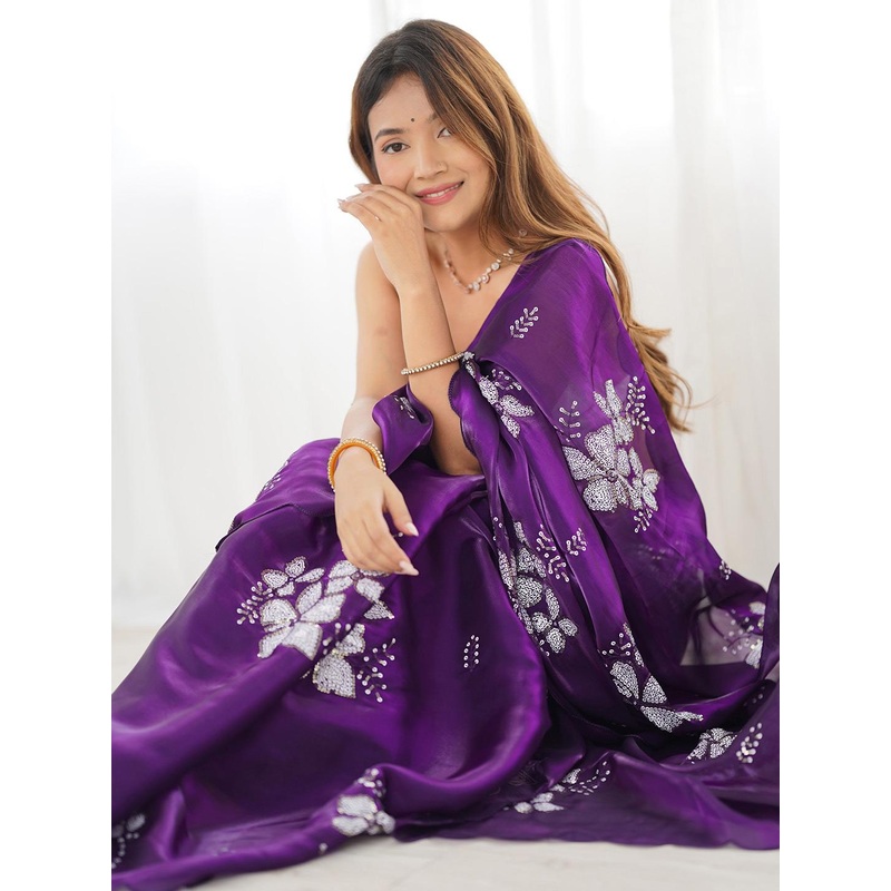 Anouk Ethnic Motifs Sequinned Organza Saree