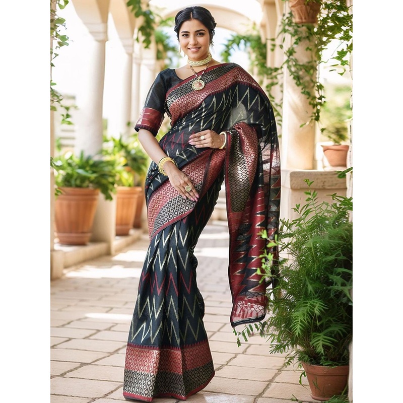 Anouk Rustic Woven Design Chanderi Cotton Silk Saree With Blouse Piece