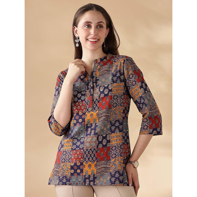 Anouk Women Floral Printed V-Neck Pure Cotton Kurti