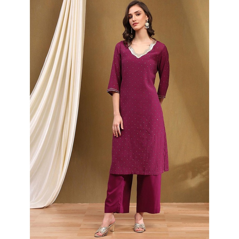 Biba Embellished Embroidered Sequinned Straight Kurta