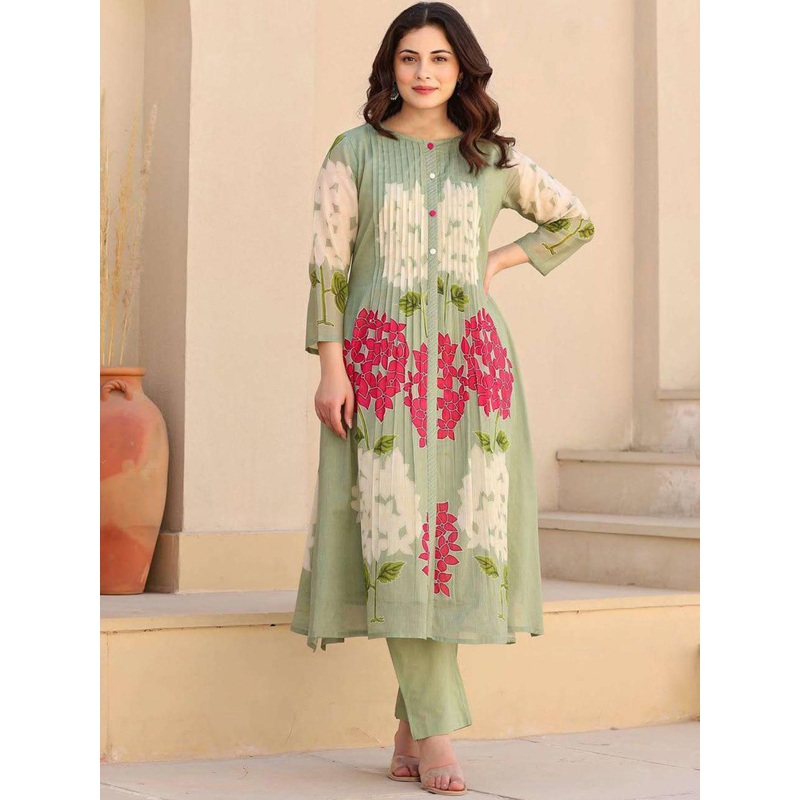 GoSriKi Floral Printed Anarkali Kurta With Trousers
