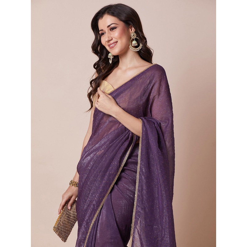 House of Pataudi Embellished Satin Silk Saree With Unstitched Blouse