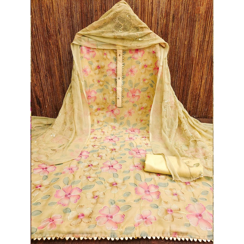 KALINI Embroidered Thread Work Sequined Unstitched Dress Material