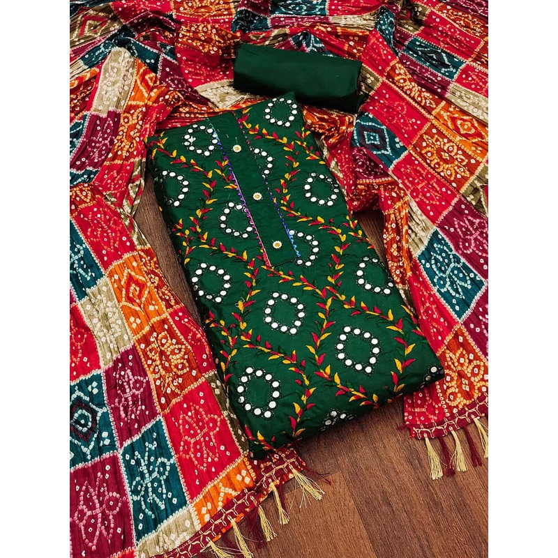 KALINI Ethnic Motifs Embroidered Pure Cotton Unstitched Dress Material
