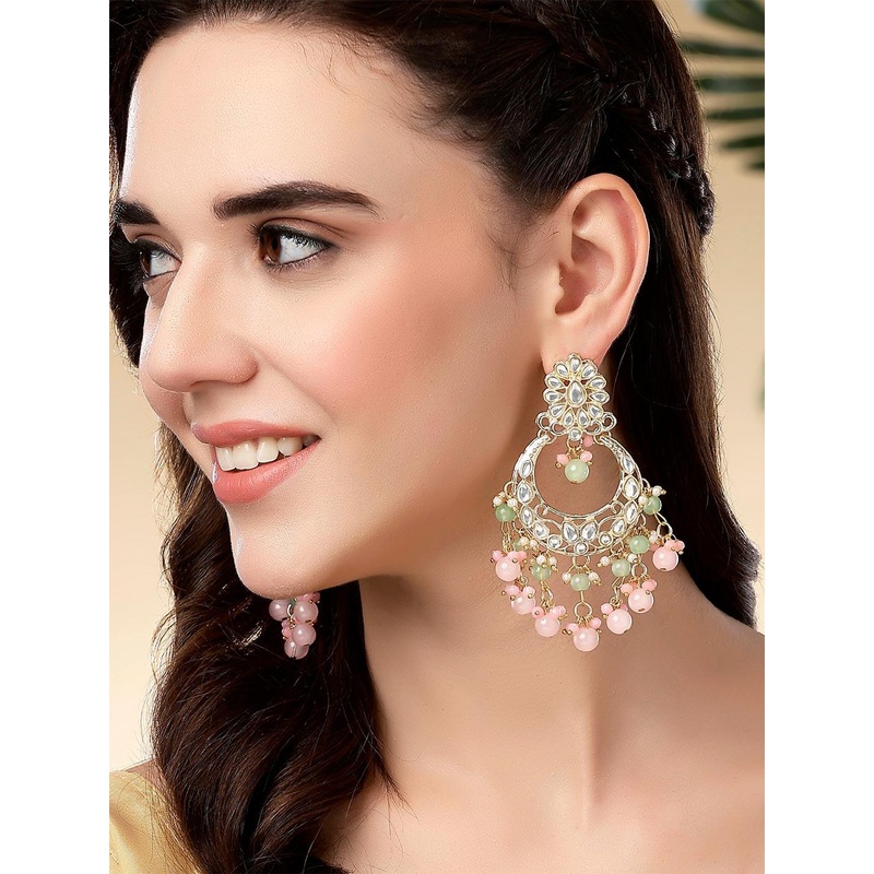 KARATCART Gold Plated Kundan Chandbalis Earrings