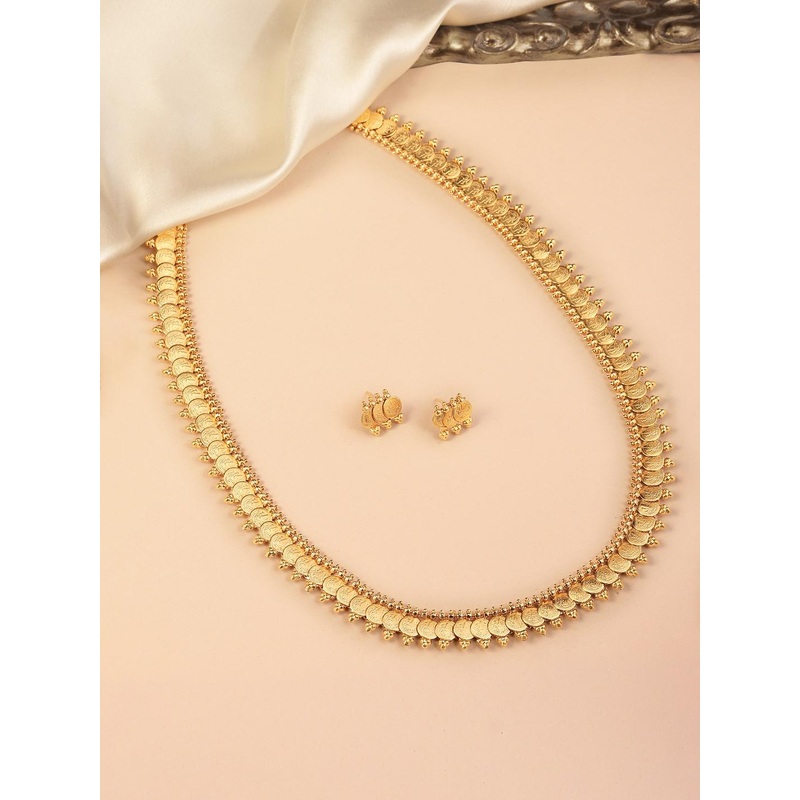 Peora Gold-Plated Coin Long Necklace with Earrings