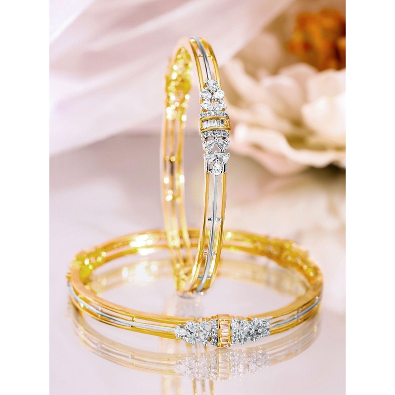 Rubans Set of 2, 22K Gold-Plated & Rhodium Accent Cubic Zirconia Studded Bangles
